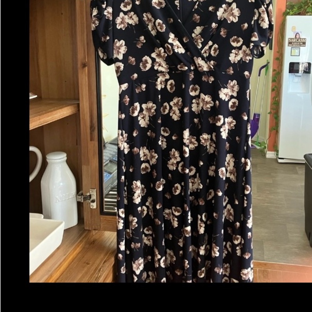 Floral Dress (Background is a deep navy). Tommy Hilfiger. Size 10
